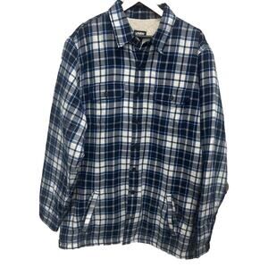 NWOT Lands End Shacket Mens Large Tall Button Down Sherpa Lined Plaid Blue